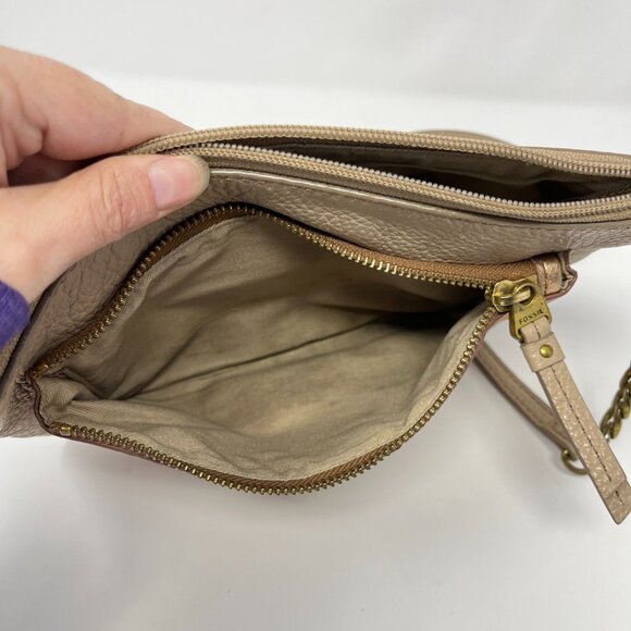Fossil Sydney Crossbody Rose Metallic Purse Chain Leather Strap Zipper Purse Bag - Picture 8 of 13